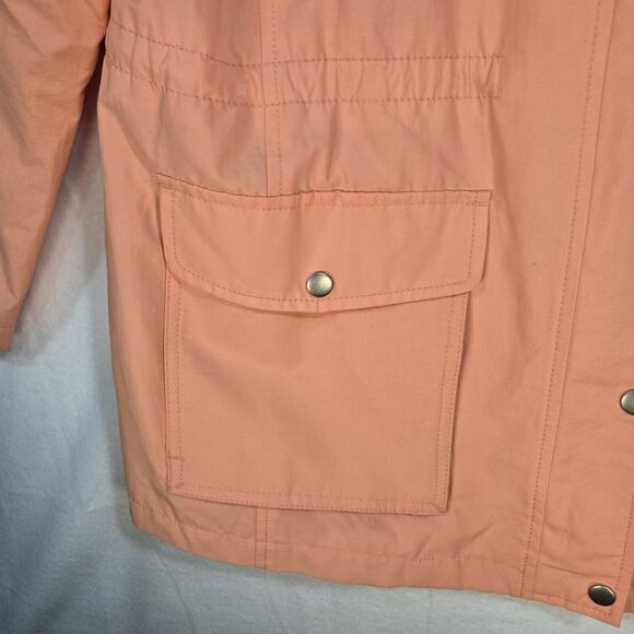 Talbots Coral Orange Rain Jacket Coat Full Zip Drawstring Pockets Lined Large - Picture 4 of 16